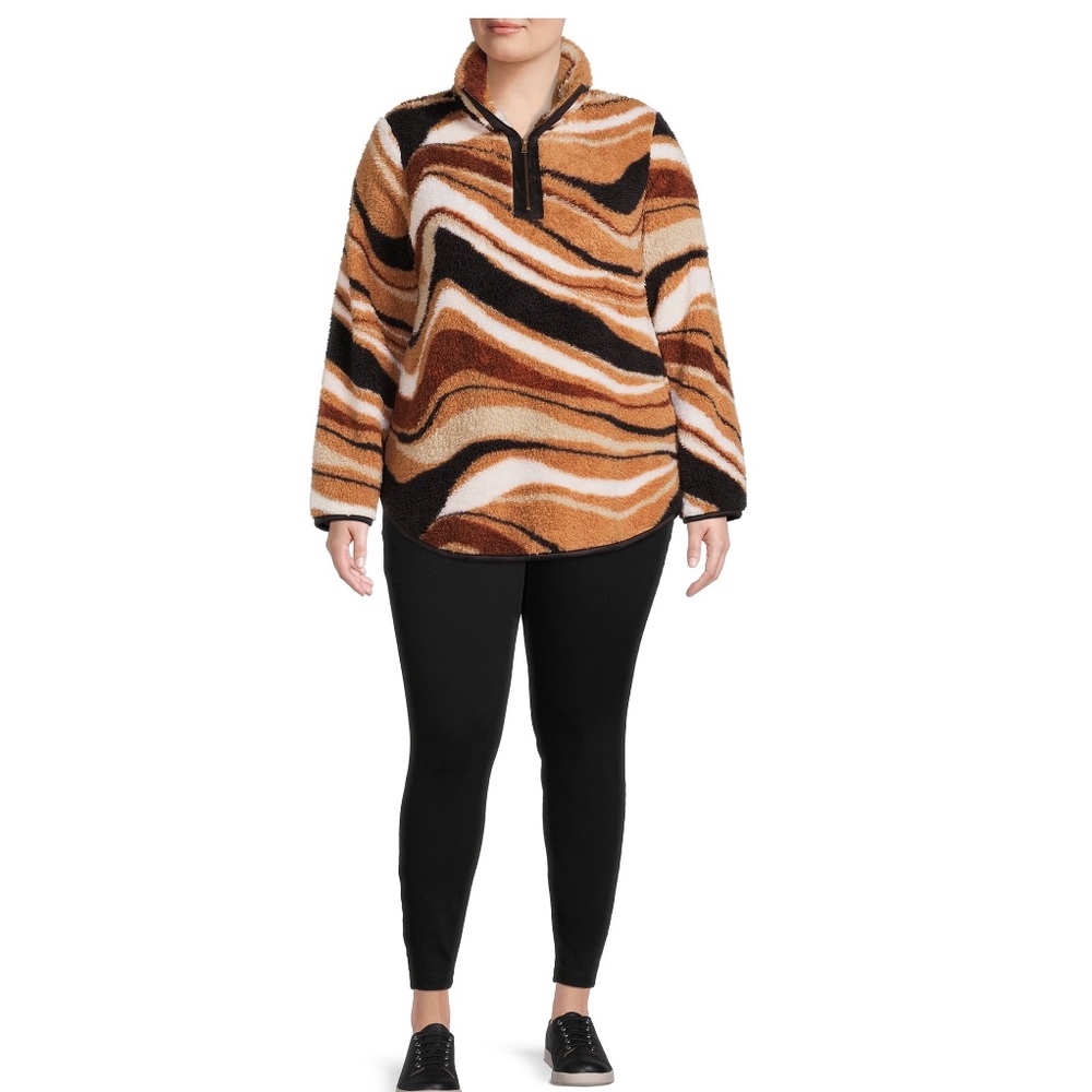 NWT terra & sky  size 3X pull over w zipper faux sherpa Color mocha splash combo